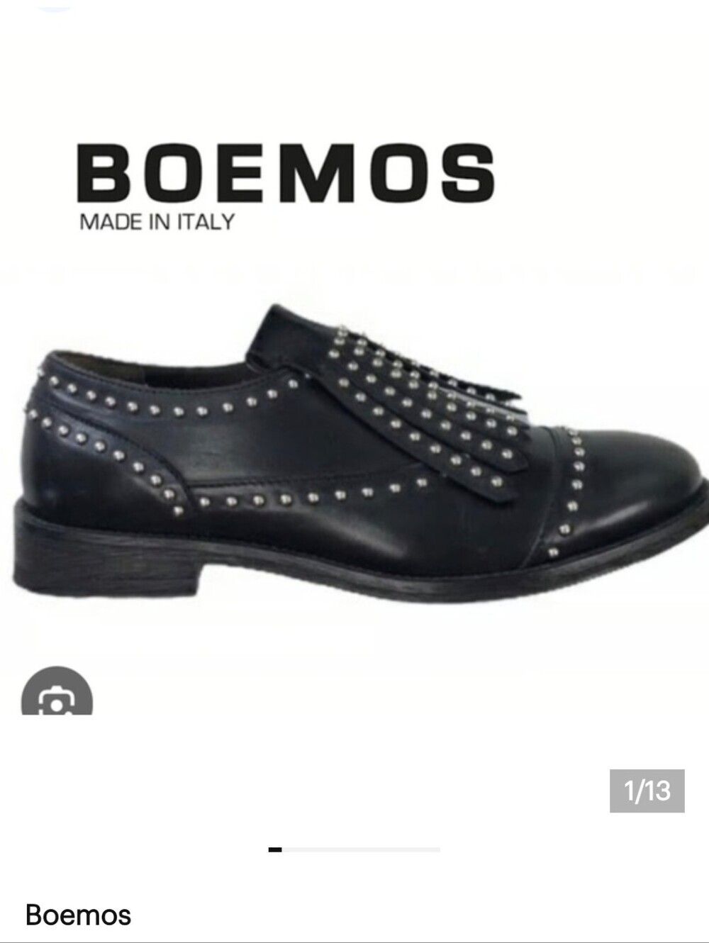 Boemos Italian Black Leather Silver Studs Kiltie Oxfords, Woman's EU 36 US 5.5-6
